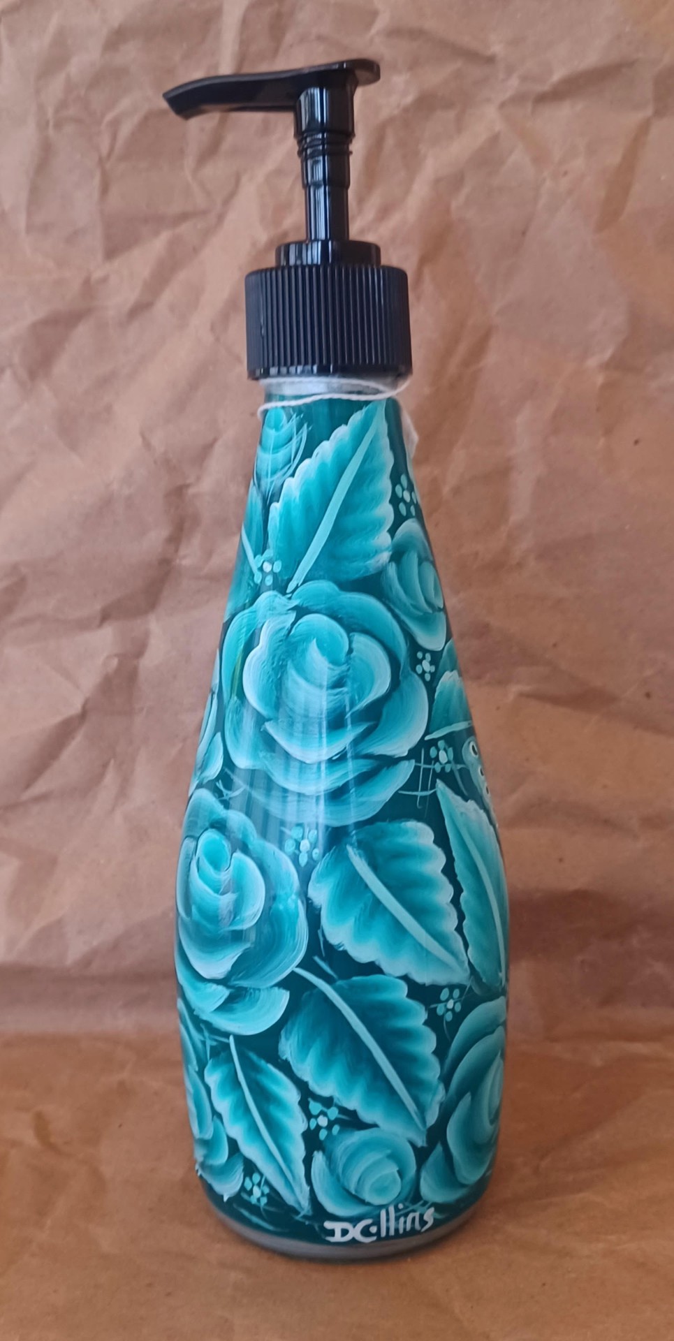Hand-Painted Turquoise Roses Soap Pump